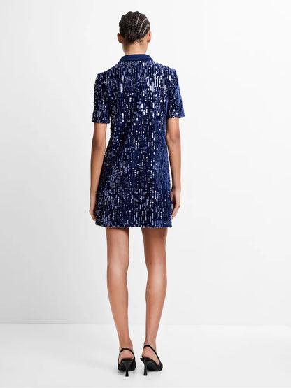 French Connection Blue Trinny Velvet Sequin Dress