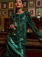 Roman Green Sequin Shift Stretch Dress