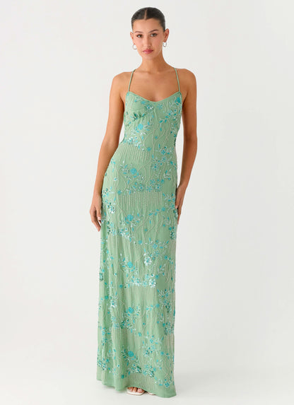 Vietta Sequin Cami Maxi Dress - Mint