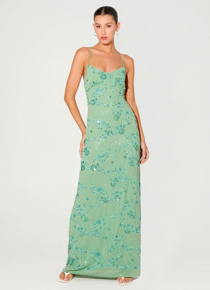Vietta Sequin Cami Maxi Dress - Mint