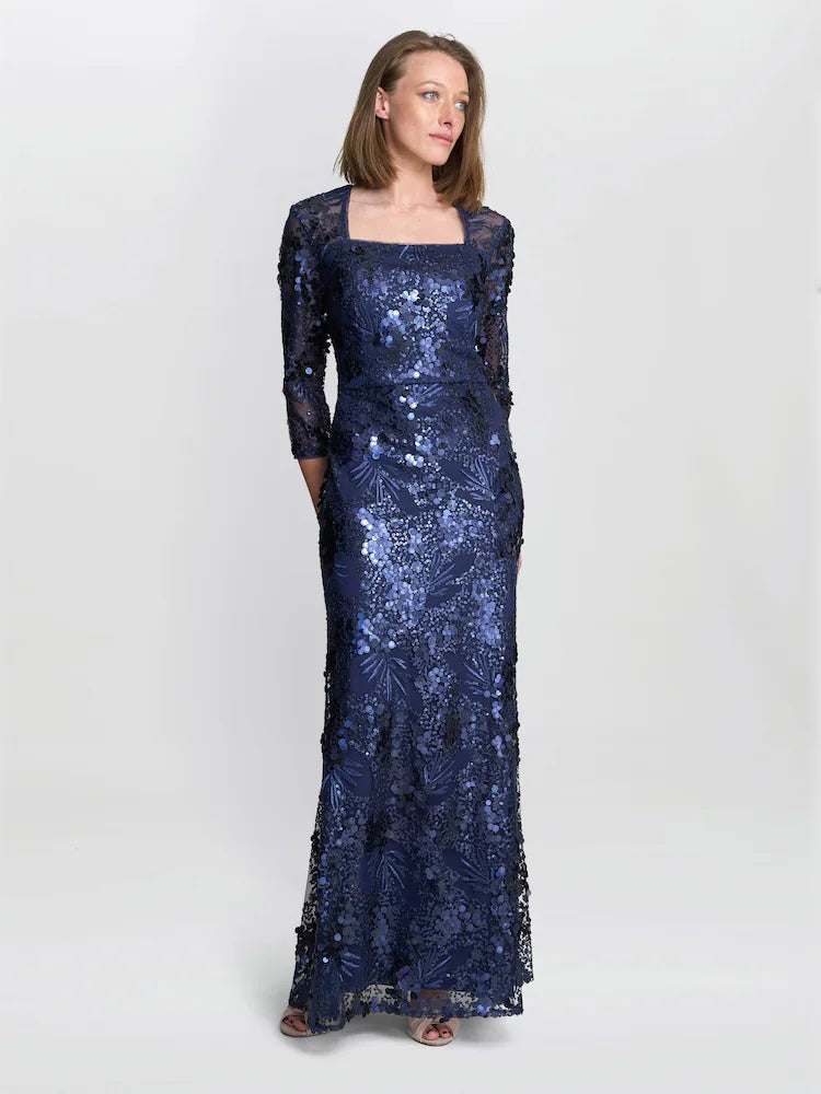 Blue Kirsty Sequin Lace Maxi Dress