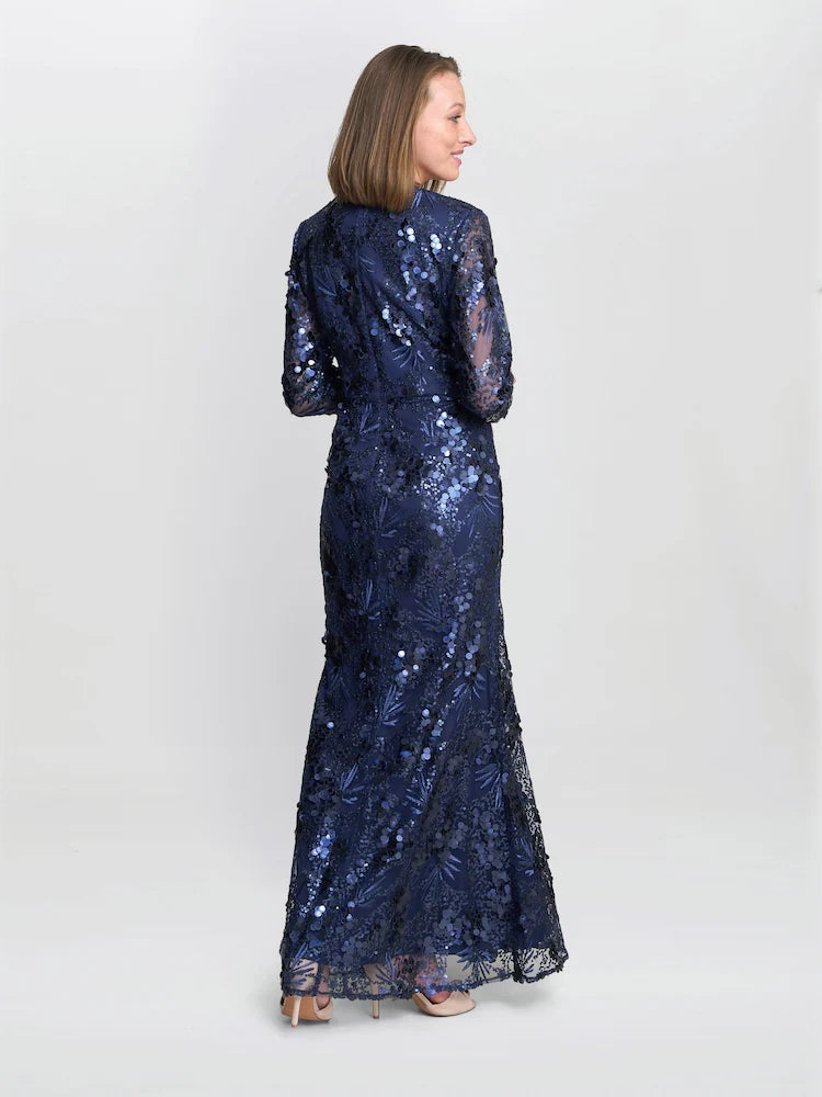 Blue Kirsty Sequin Lace Maxi Dress