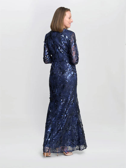 Blue Kirsty Sequin Lace Maxi Dress