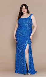 Plus-Size Sleeveless Long Sequin Prom Dress W1126