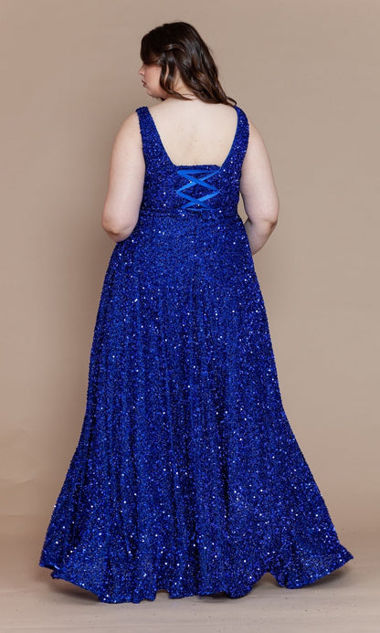 Plus Long Sequin Prom Dress with Underskirt W1128