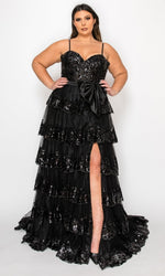 Plus-Size Tiered Prom Dress with Bow: PolyUSA W1162