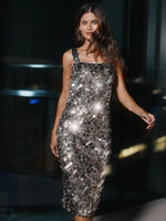 Lipsy Silver Silver All Over Sequin Bodycon Midi Dress