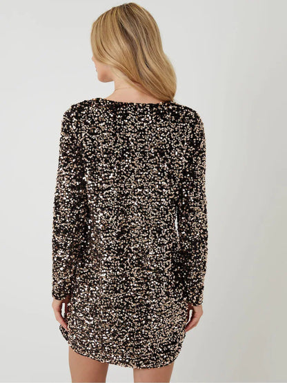 Threadbare Metallic Sequin Velour V-Neck Mini Dress