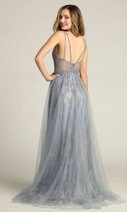 Sheer-Waist Long Sequin Prom Dress: Chicas YG5021