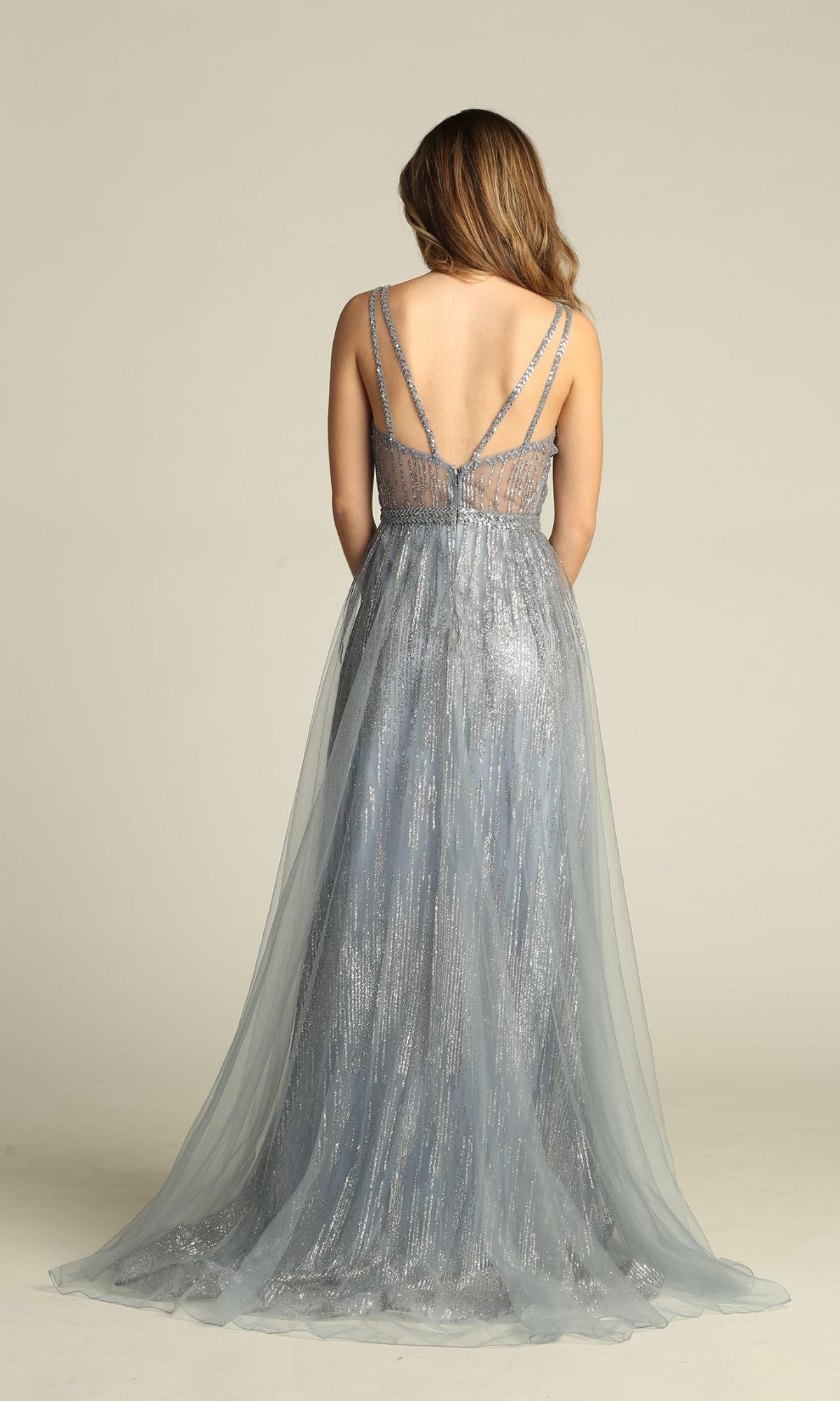 Sheer-Waist Long Sequin Prom Dress: Chicas YG5021