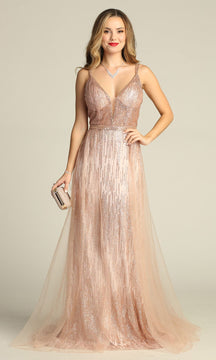 Sheer-Waist Long Sequin Prom Dress: Chicas YG5021