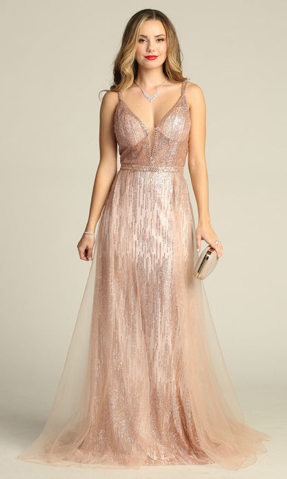 Sheer-Waist Long Sequin Prom Dress: Chicas YG5021