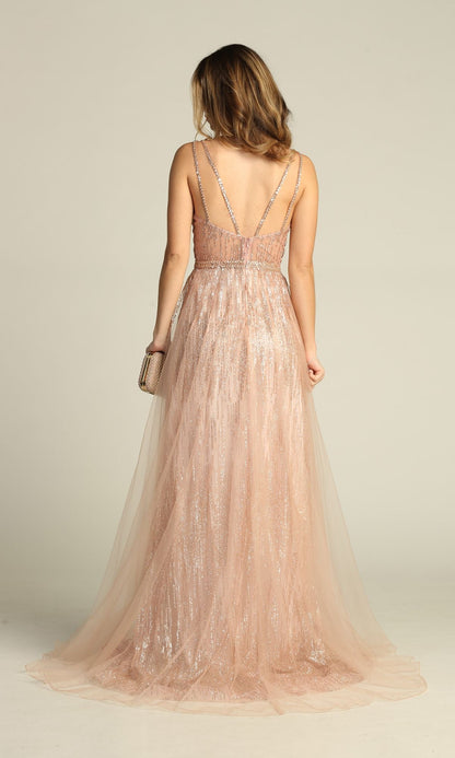 Sheer-Waist Long Sequin Prom Dress: Chicas YG5021