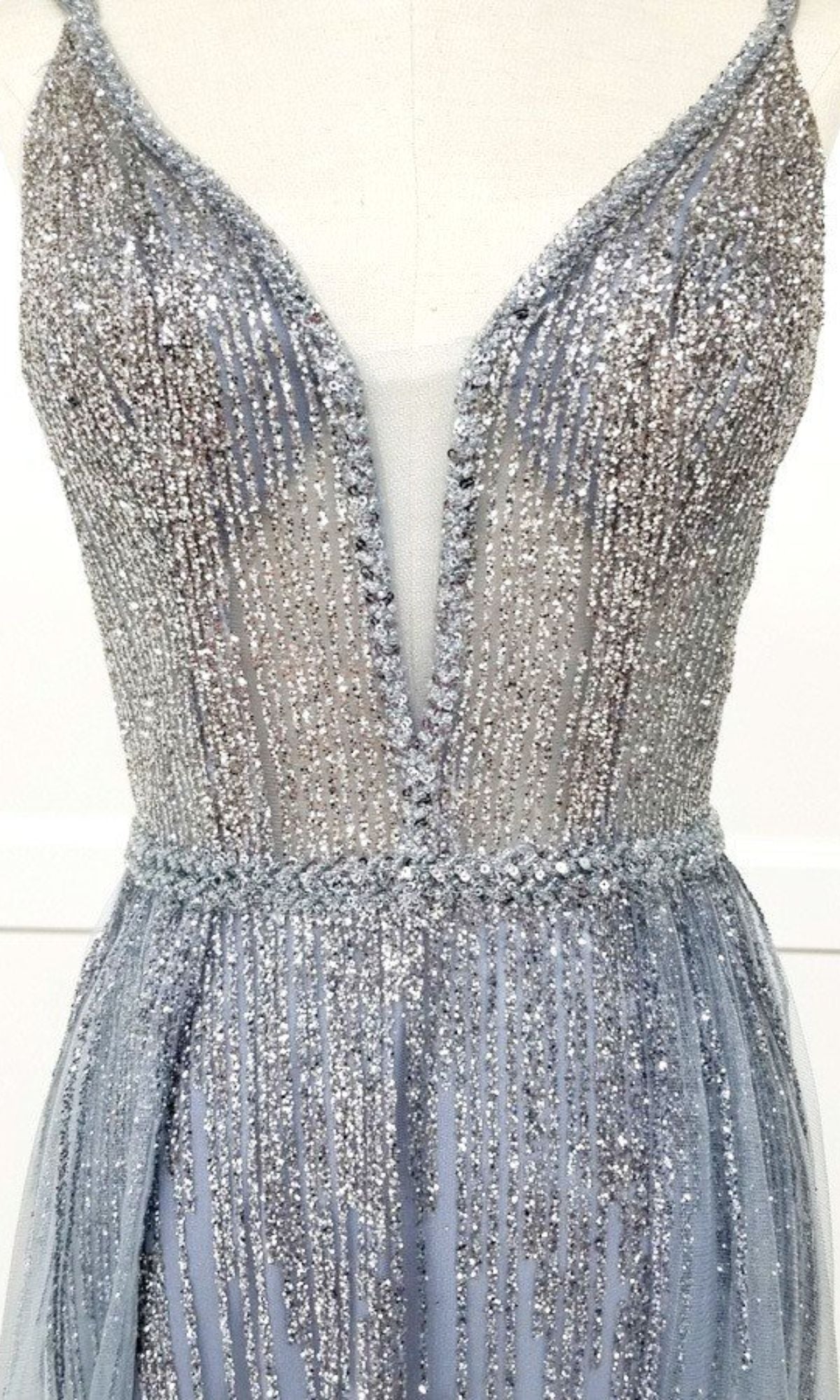 Sheer-Waist Long Sequin Prom Dress: Chicas YG5021