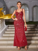 Zaelira Spaghetti Heart Sequin Midi Dress