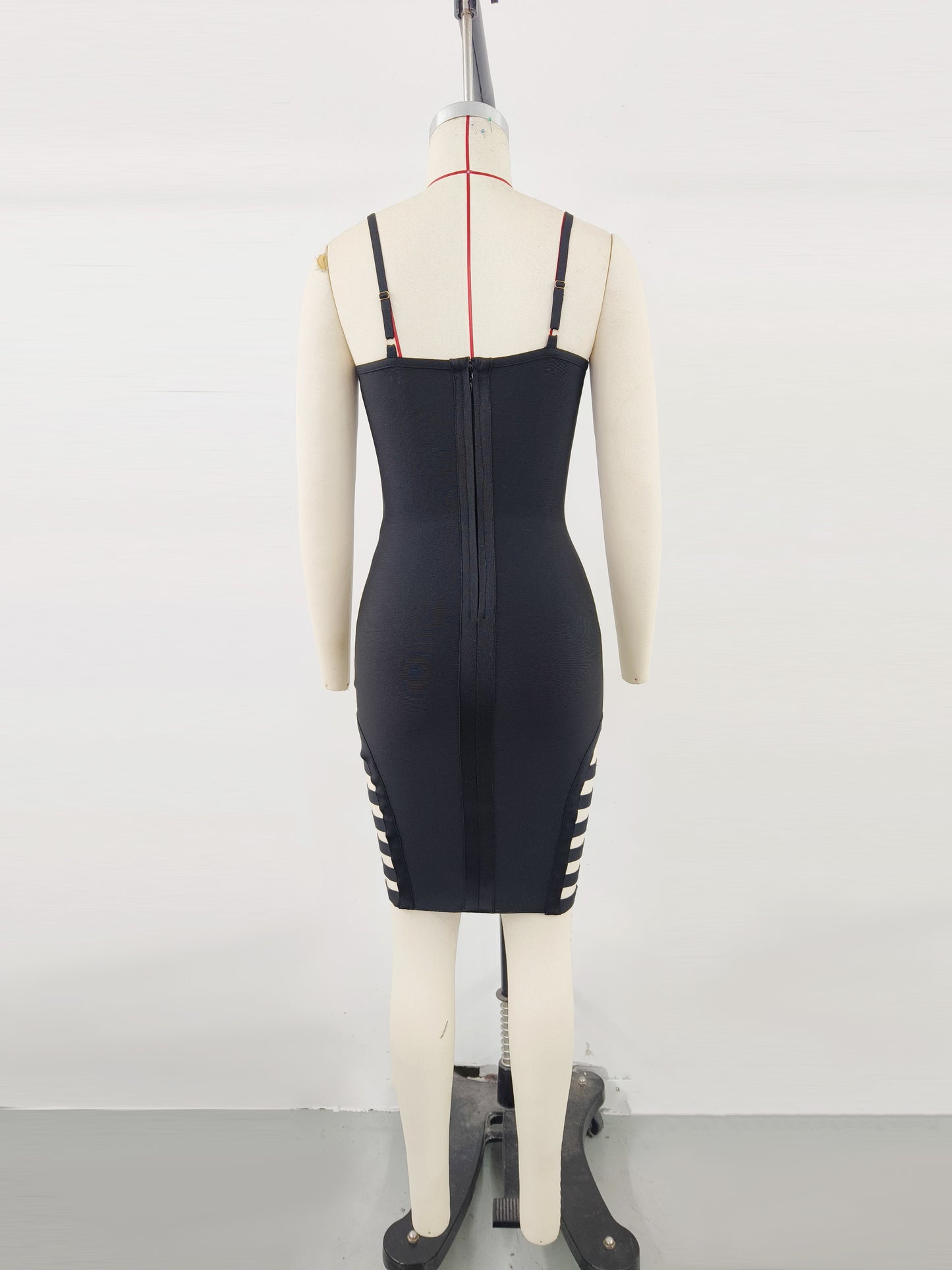 Spaghetti Strap Striped Cutout Bandage Dress