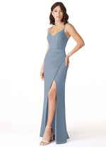 Dusty Blue Mermaid V-Neck Pleated Chiffon Dress
