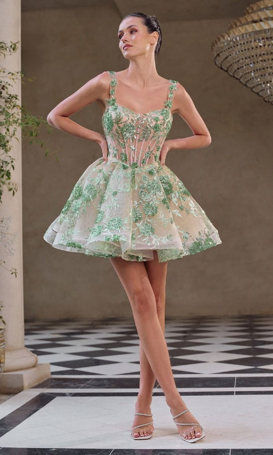 Short Sequin-Print Babydoll Hoco Dress A1347