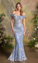 Long Blue Beaded Prom Gown: Andrea and Leo A1496