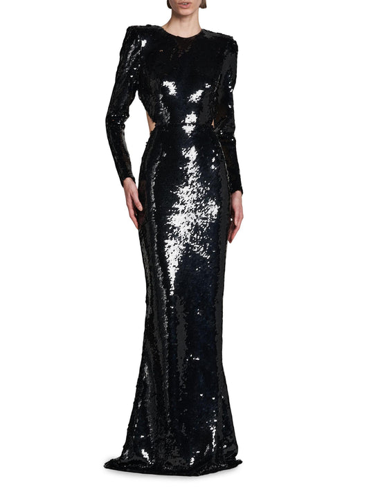 Sequin Open-Back Gown