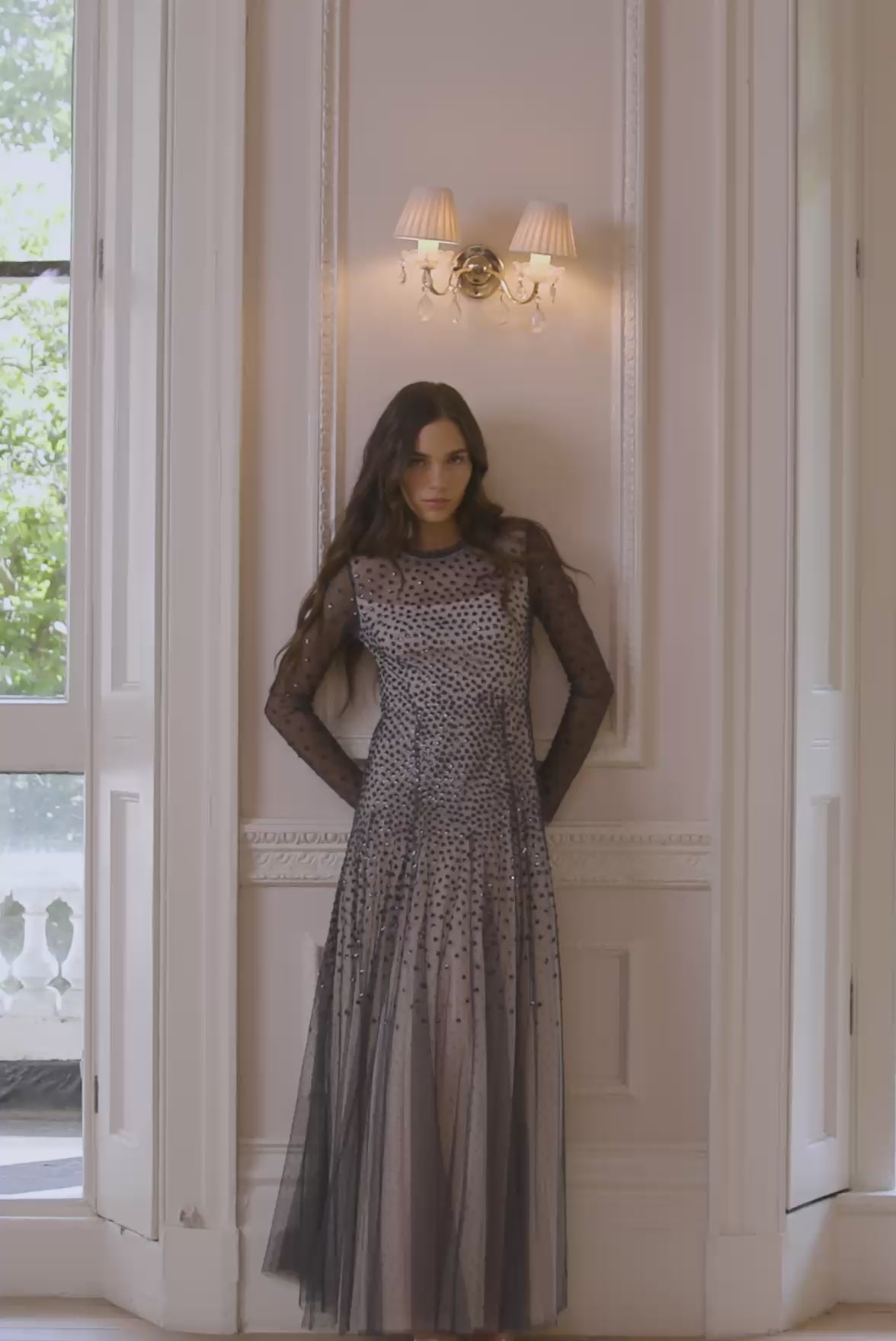 Sequin Cascade Round Neck Gown