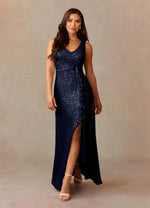 Dark Navy Sheath Sequins Dress