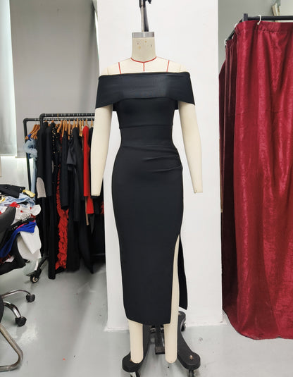 Off-Shoulder Slit Bandage Dress