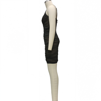 Mesh Spaghetti Strap V-Neck Bandage Dress, Clubwear