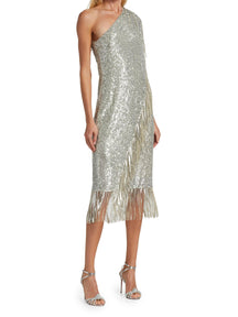 Fringed Sequin One-Shoulder Dress