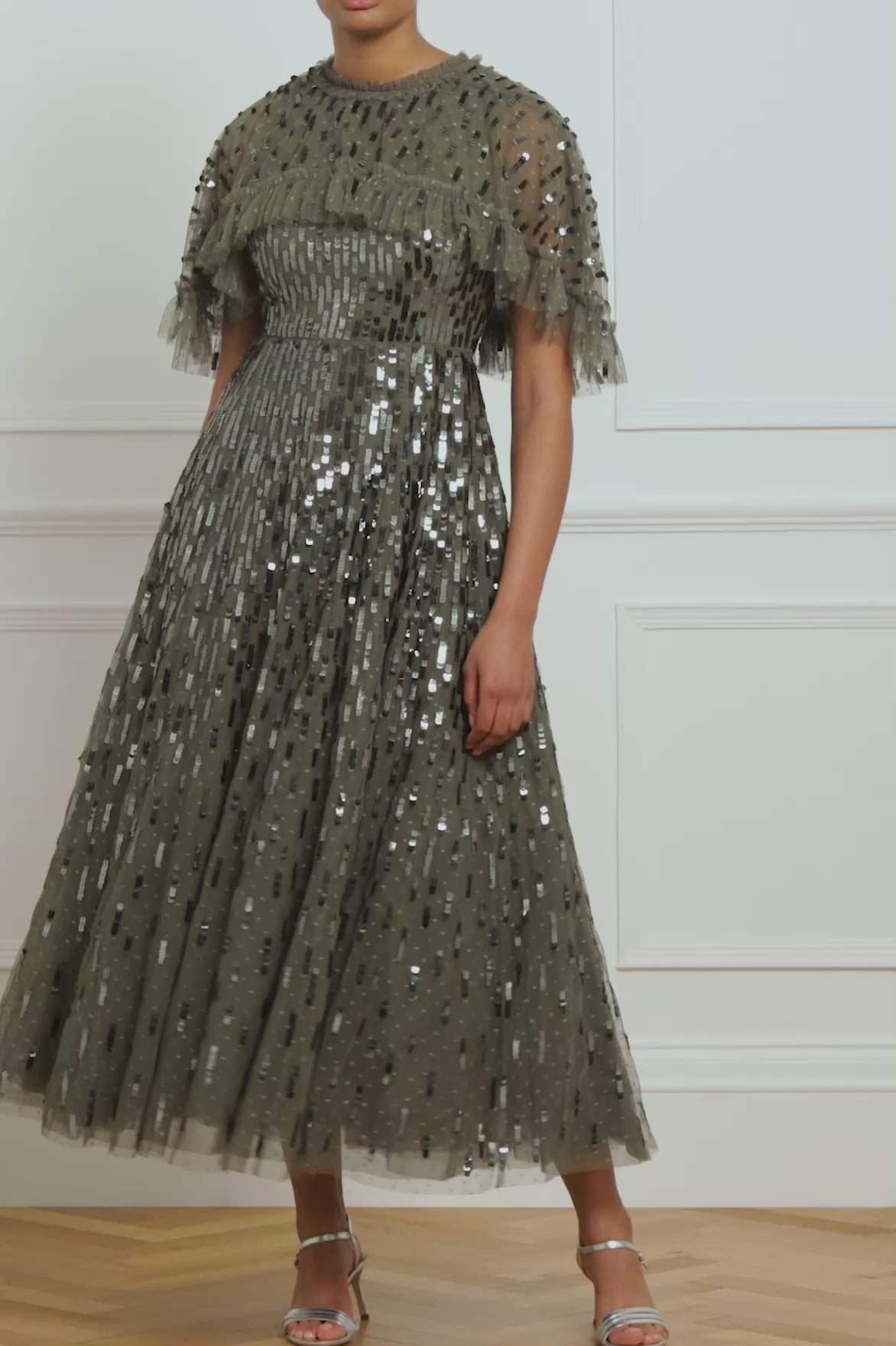 Sequin Dash Cape Ankle Gown