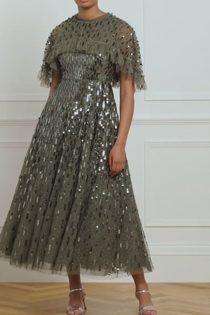 Sequin Dash Cape Ankle Gown