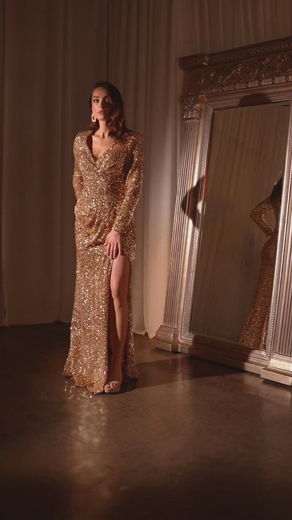 Long Sleeve Long Formal Dress: Ladivine CH054