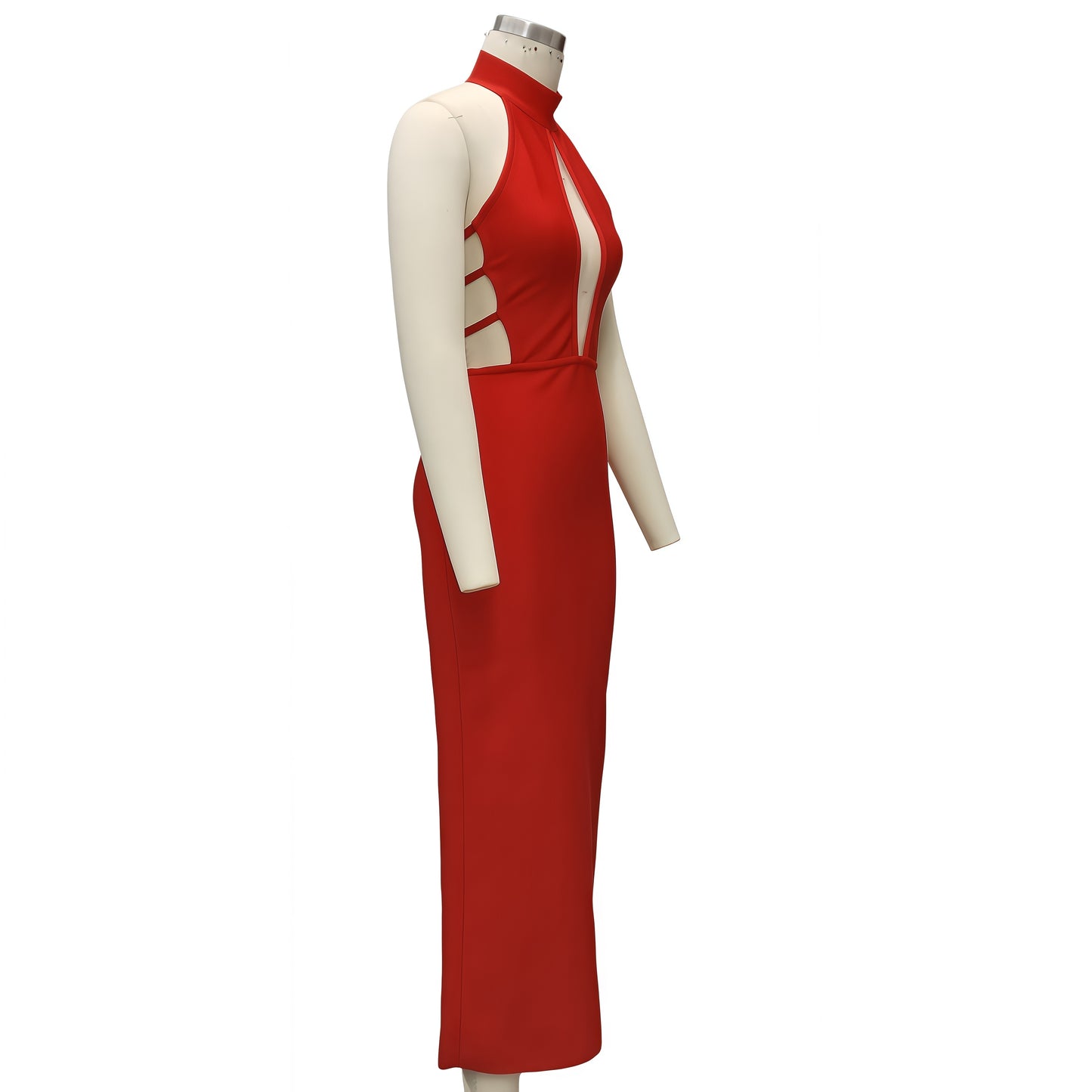Halter Neck Sheer Mesh Bandage Maxi Dress