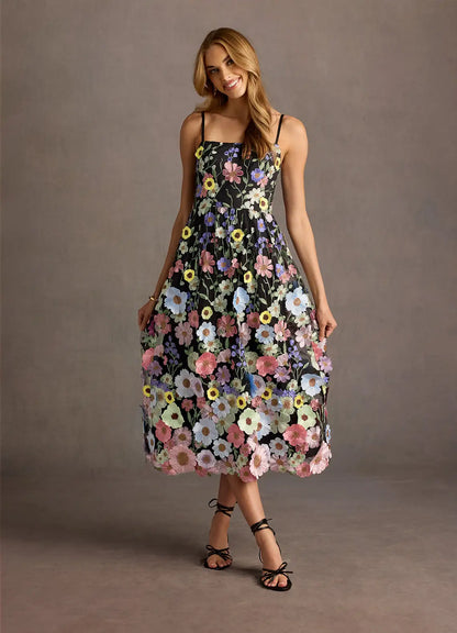 Nia Black And Multi Floral Midi Dress