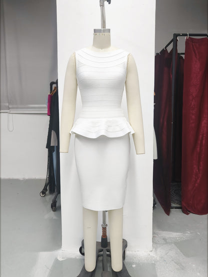 Women's Ruffle Top and Skirt Two-Piece Set, Elegant Formal Evening Dress