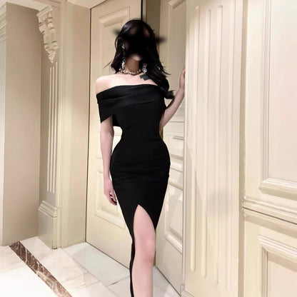 Off-Shoulder Slit Bandage Dress