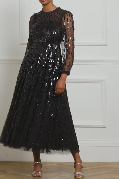 Sequin Dash Long Sleeve Gown