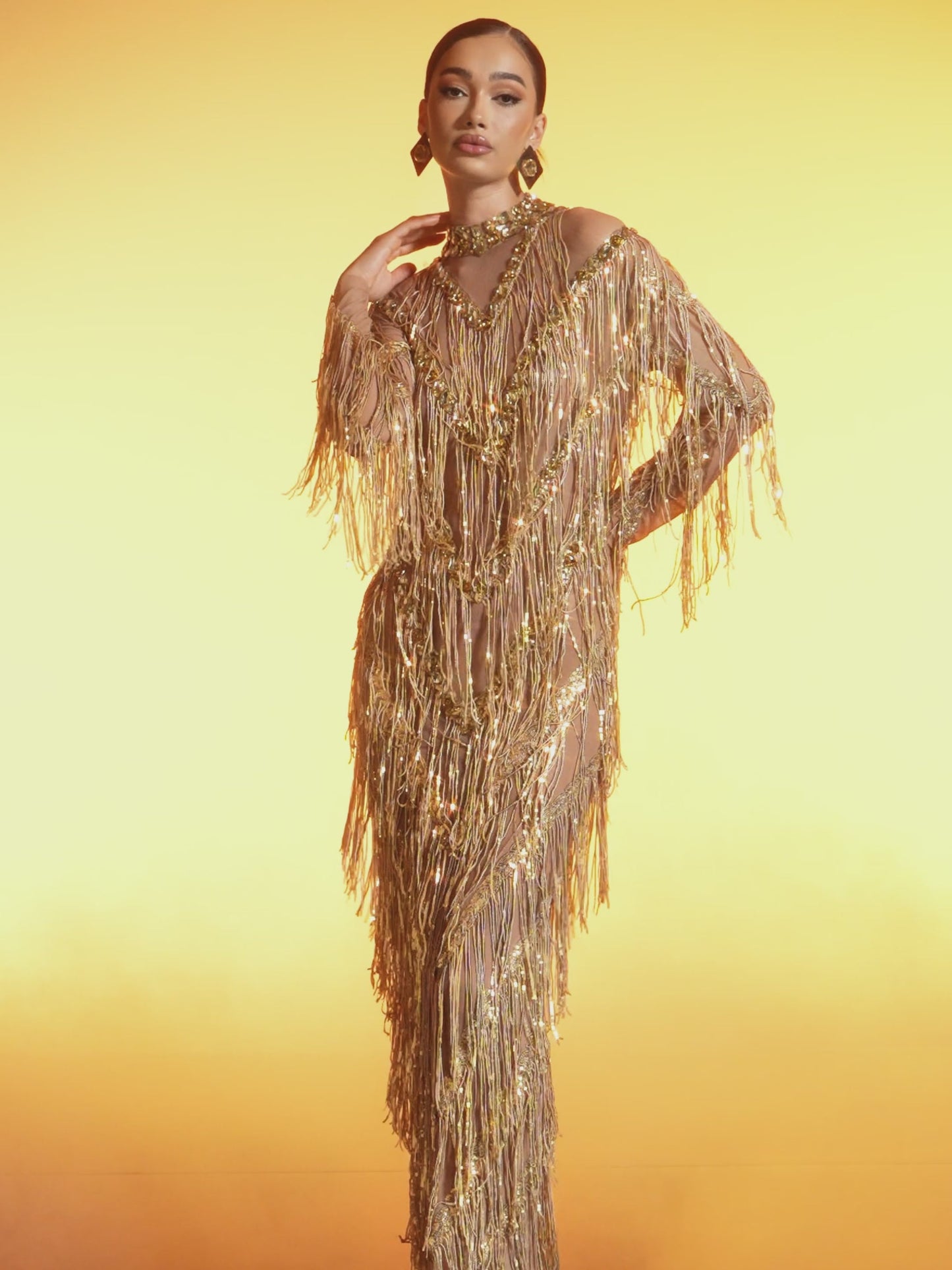 Emanon Fringe Sequin Maxi Dress