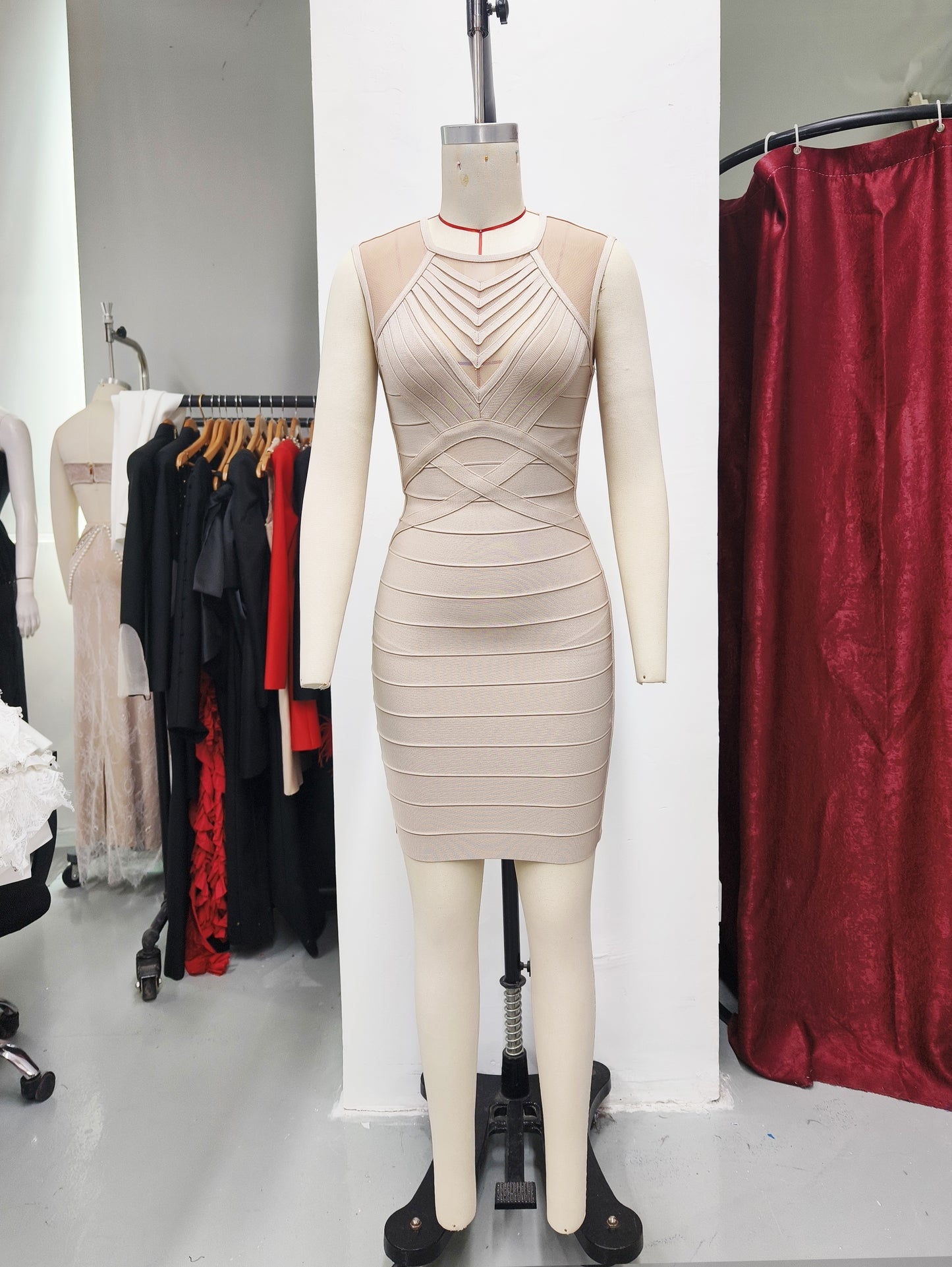 Mesh Panel Asymmetric Bandage Dress