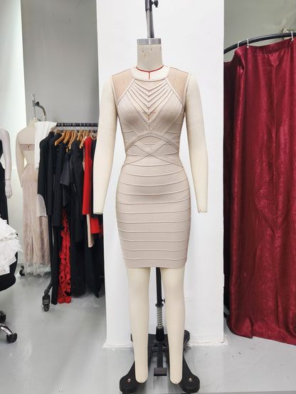 Mesh Panel Asymmetric Bandage Dress