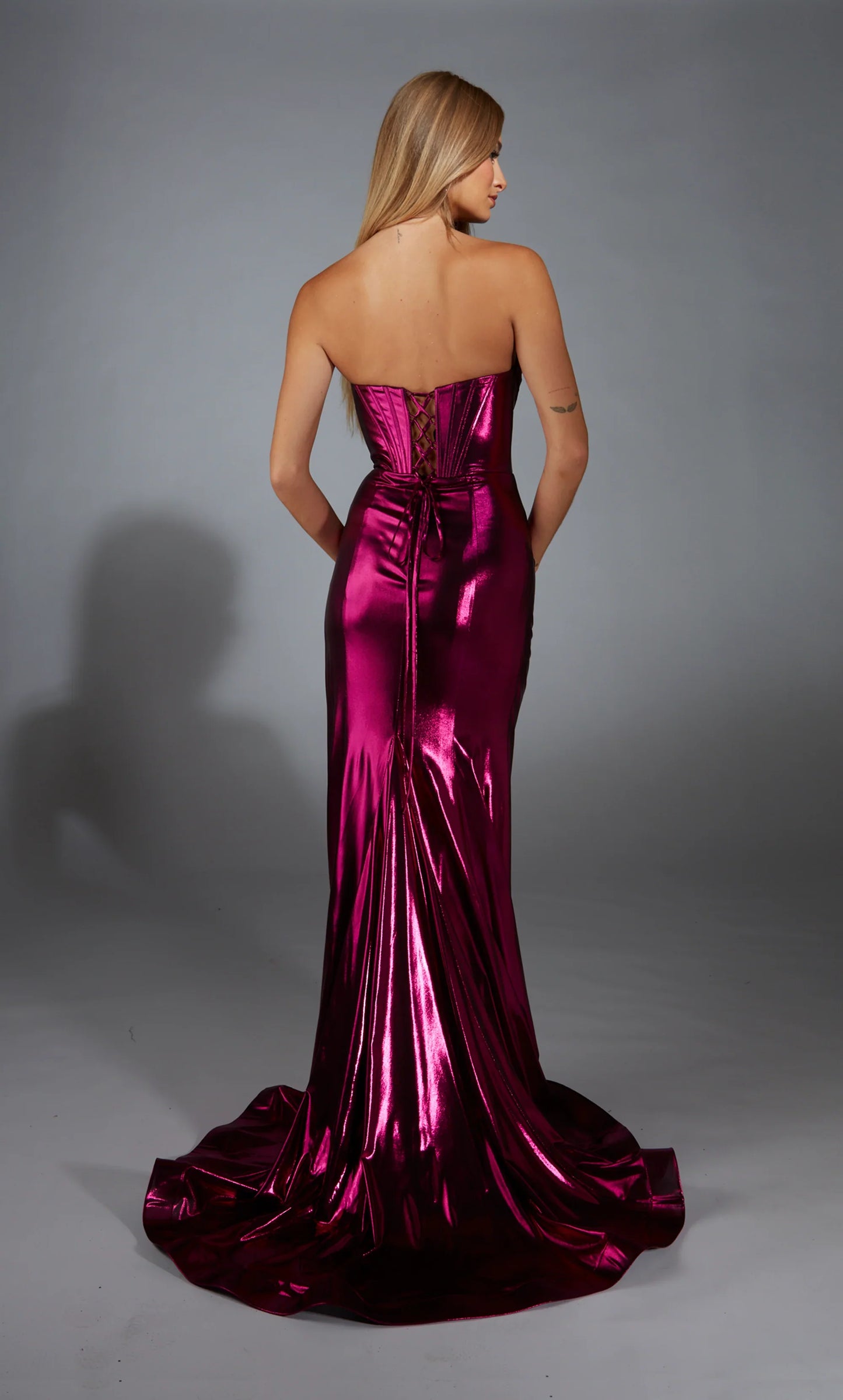 Alyce Paris - 61798 - Metallic Foil Corset Gown with Slit