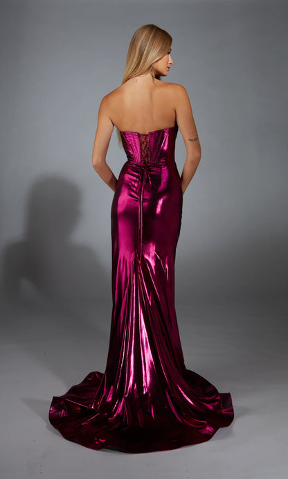 Alyce Paris - 61798 - Metallic Foil Corset Gown with Slit