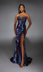 Alyce Paris - 61798 - Metallic Foil Corset Gown with Slit