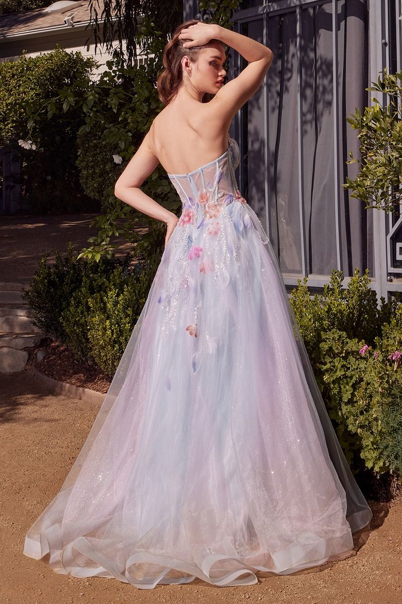 Andrea & Leo - A1383 - Strapless Floral Ballgown with Sheer Bodice