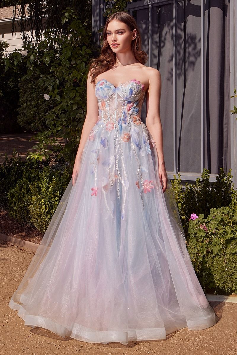 Andrea & Leo - A1383 - Strapless Floral Ballgown with Sheer Bodice