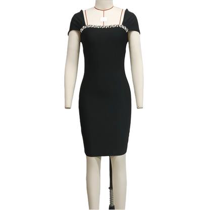 Elegant Handmade Rhinestone French Bandage Dress, Pink Mini Dress