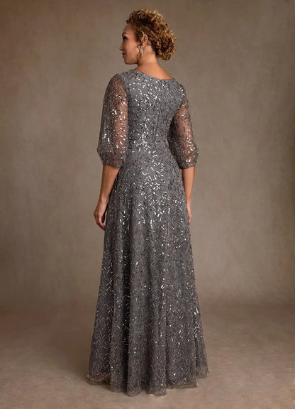 Steel Grey A-Line Sequins Dress