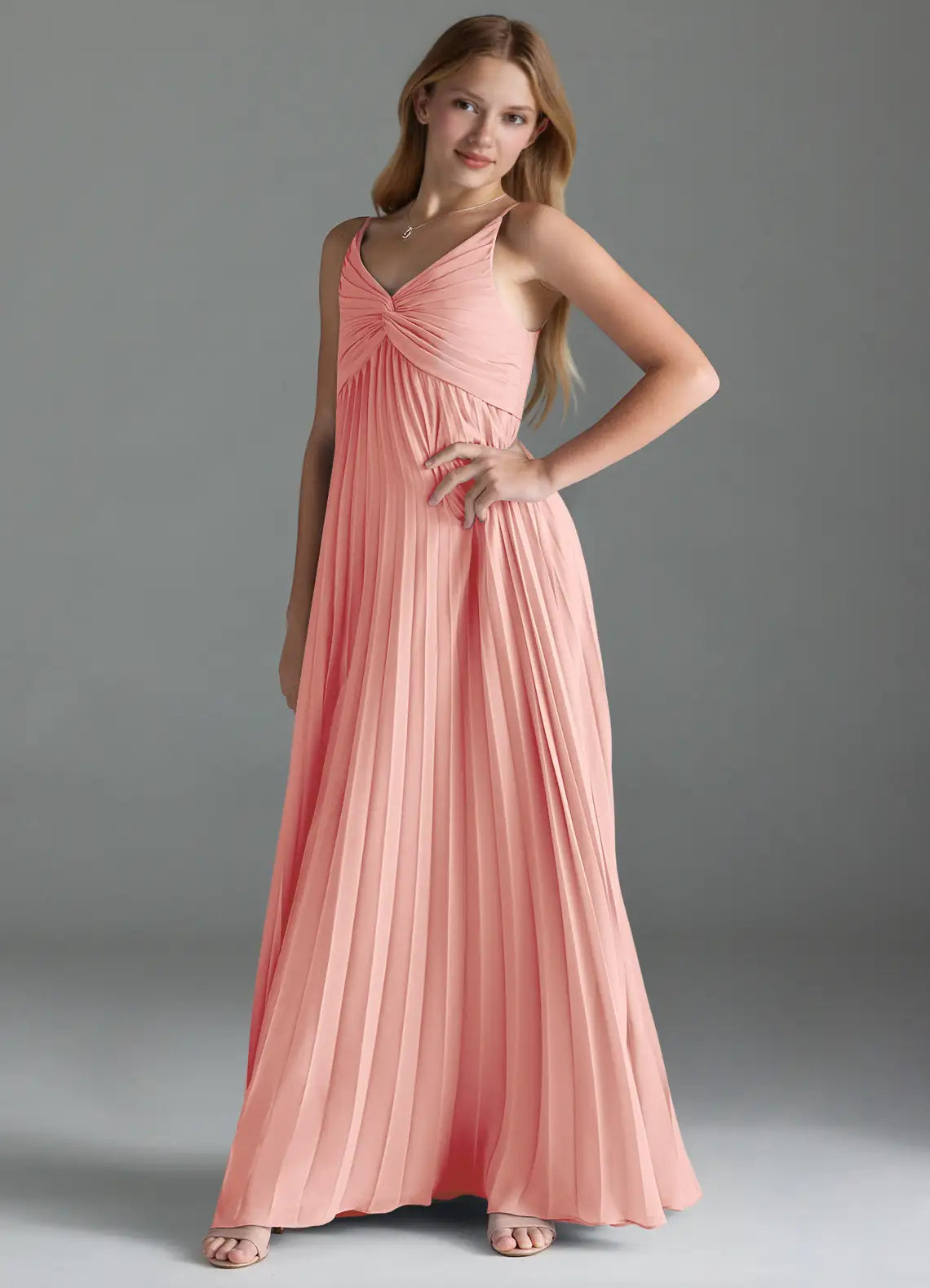 Rosette A-Line Pleated Chiffon Dress