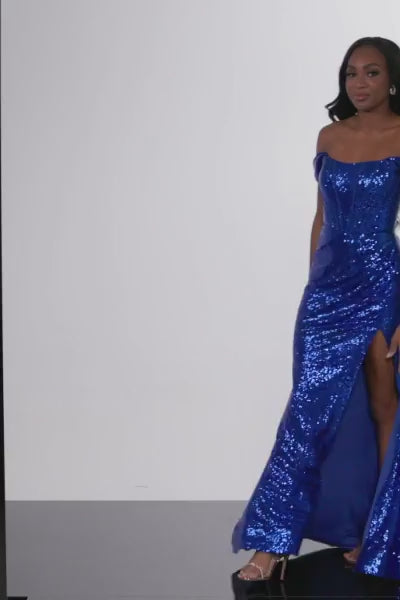 Jovani Off-Shoulder Long Sequin Prom Dress 26172
