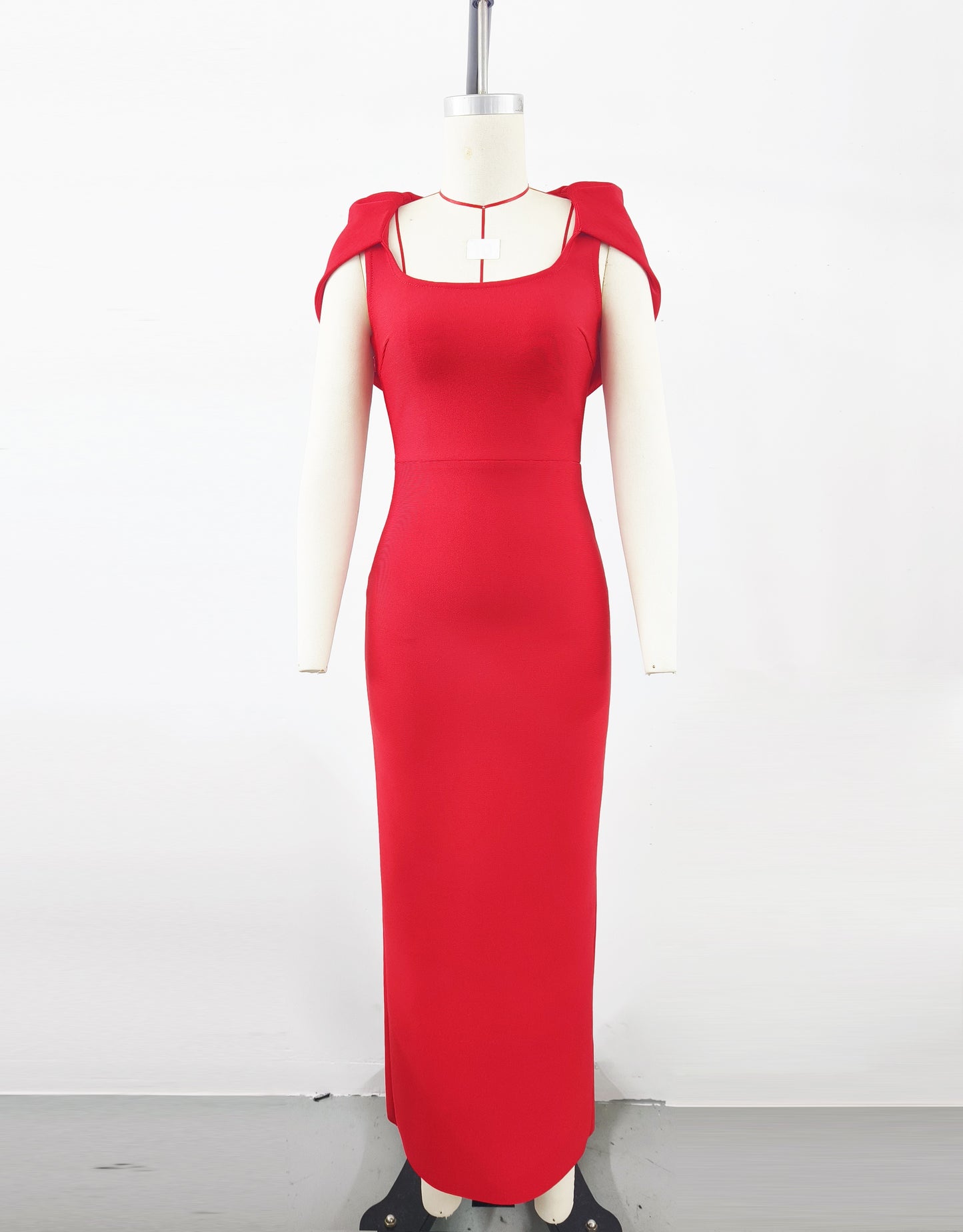 Red Elegant Cape Dress, French Stretchy Slim Fit Bandage Dress